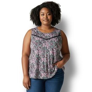 Cocomo Woman Sleeveless Ditsy Floral Flowy Swing Tunic Top Multicolor 1X NWT